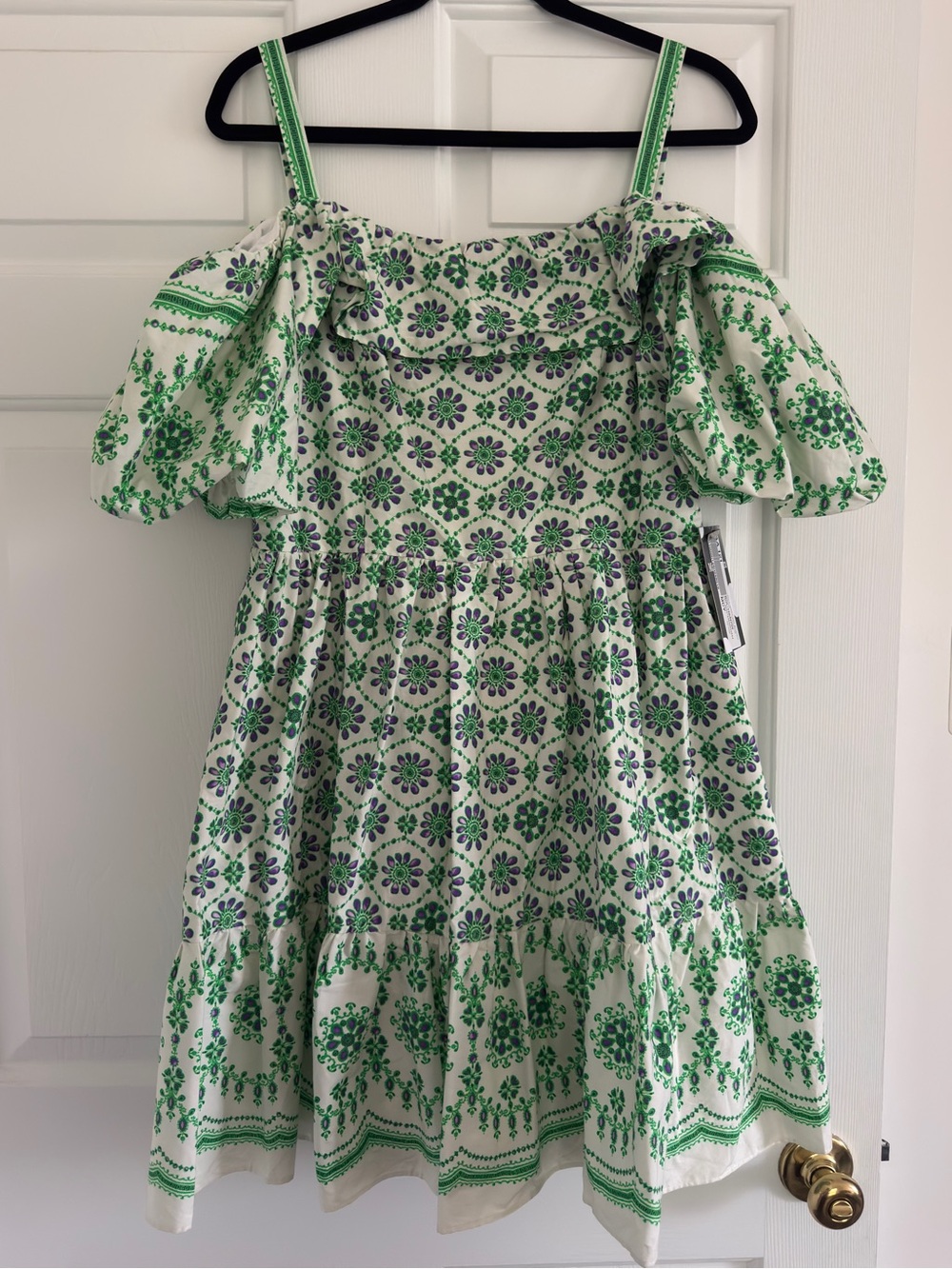 Maison Tara Green and Purple Floral Off-Shoulder Sundress